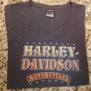 Harley-Davidson Gray Tee with Orange and Blue Accents Womens Size XL